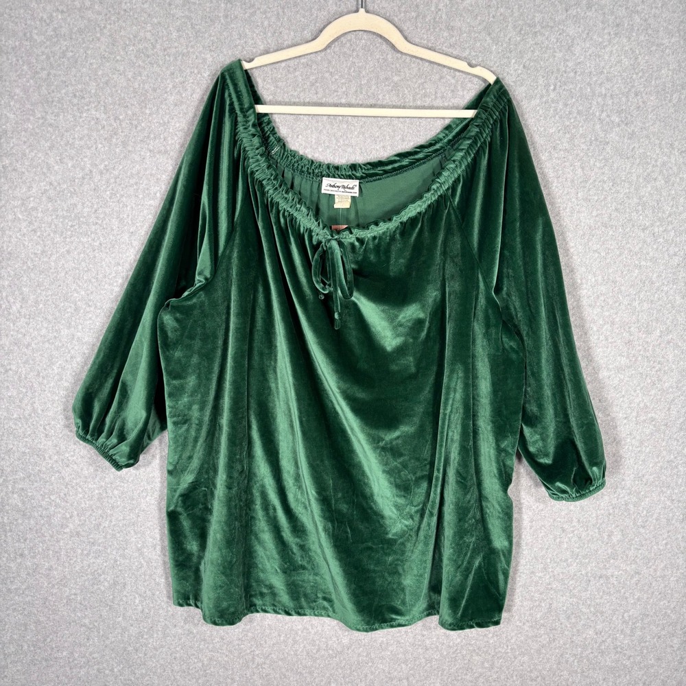 Vintage Anthony Richards Velvet Peasant Top 2X Off The Shoulder Boho Ruffle Glam